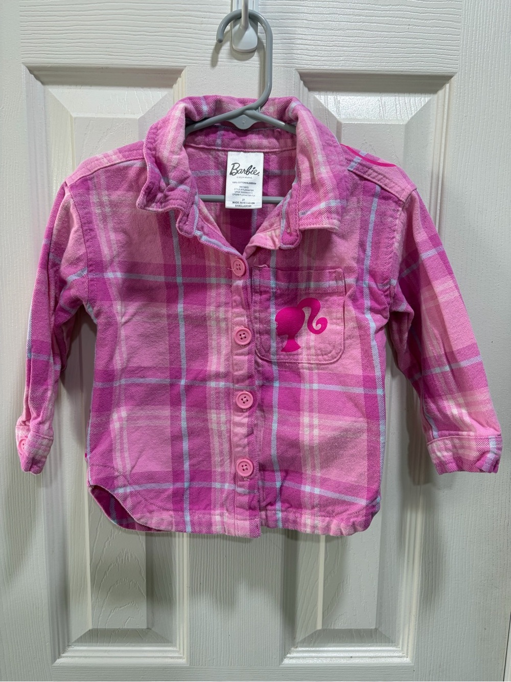 Barbie Pink Plaid Button-Up Shacket for Kids